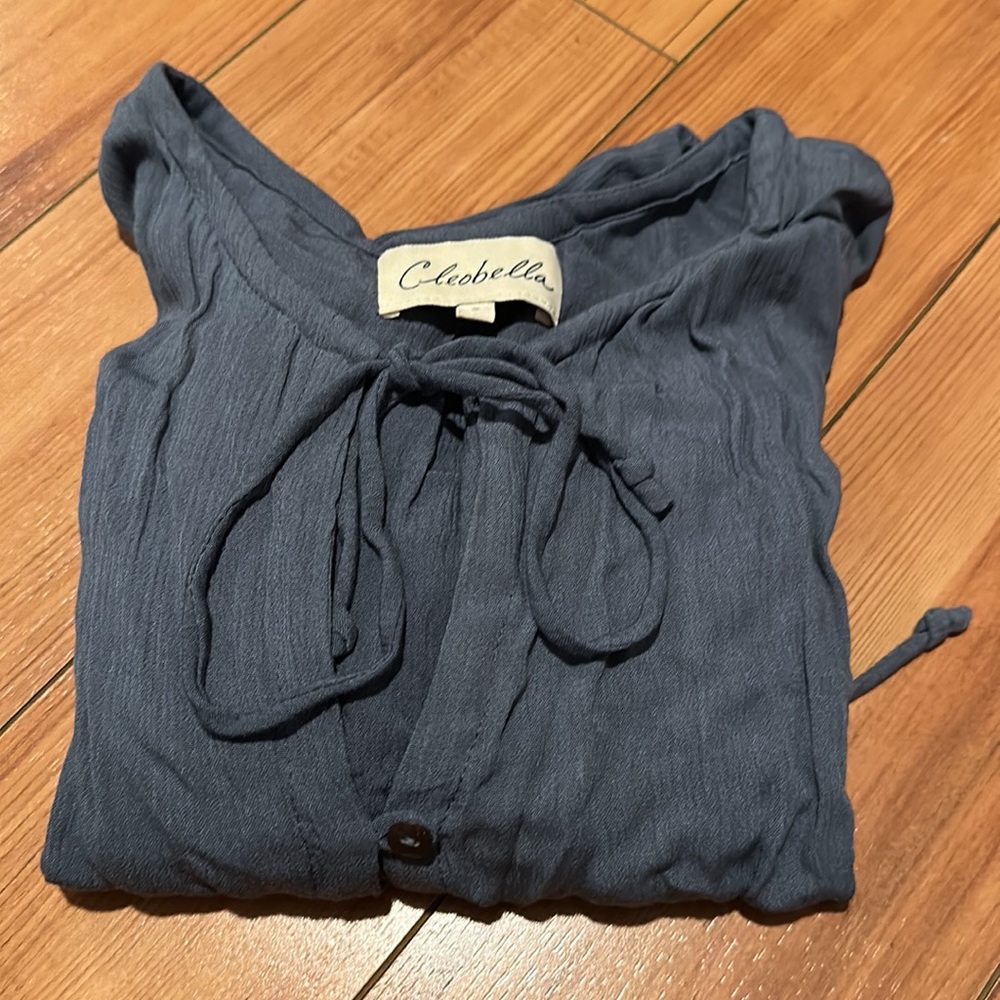 Slate blue cleobella long sleeve gauzy crop top